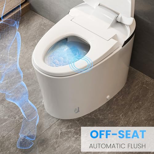AKNIRL Upgraded Smart Toilet with Booster Pump, Powerful Flush, Heated Toilet Seat Elongated, Tankless One Piece Modern Toilet, No Bidet, Auto Flush, Dual Flush, Blackout Flush, White, Y001P