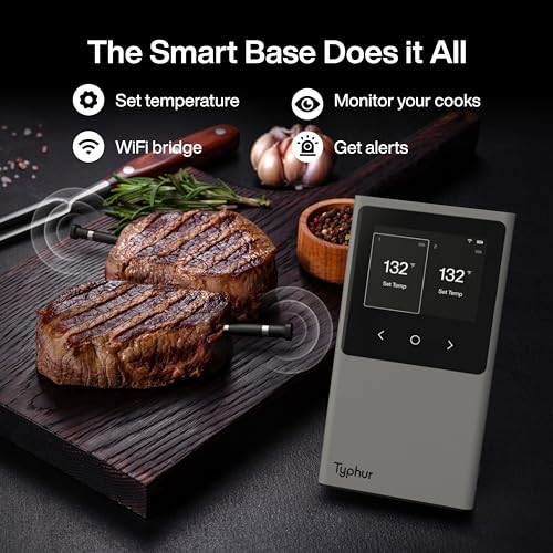 Typhur Sync WiFi Wireless Meat Thermometer Digital, 2 Probes, Smart Base, LCD Display, Unlimited Range, Bluetooth 5.4, Improved Stability, NIST-Certified Accuracy, BBQ, Grill, Smoker, Oven, Kitchen