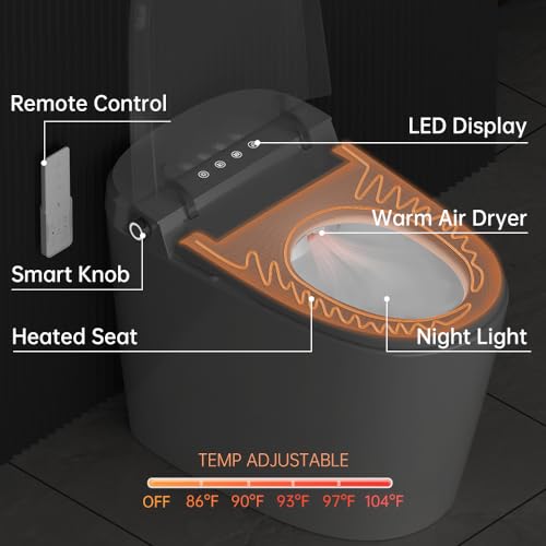 EPLO Smart Toilet Bidet with Tank Built In,Auto Open Close Lid,ADA Comfort Height,Dual Auto Flush,Foot Sensor Operation,Heated seat,LED Display,Modern Elongated One Piece Bidet Toilets Combo U8PRO