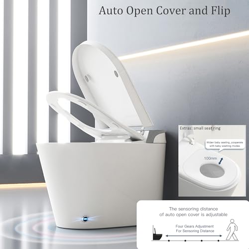Loniko Smart Toilet with Bidet Built in, Auto Open & Close, Foot Sensing Bidet Toilet Combo with Auto Flush, Remote Control Warm Water, Elongated Heated Bidet Seat, Dryer, Water Tankless, LED Light