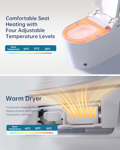 Tankless Smart Toilet with Bidet Built-In,One Piece Elongated Intelligent Toilet with Auto Open & Close Lid and Seat,Warm Water and Dry,Heated Seat,Foot Sensor and Night Light, Auto Flush