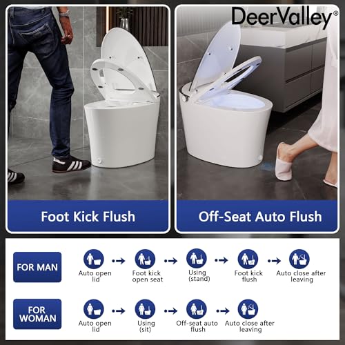DeerValley Smart Toilet, DV-1S0019-V3 One Piece Smart Toilet with Bidet Built in, Elongated Toilet with Quiet-Closed Heated Seat Sensor, Auto Close/Open, Auto Flush, Warm Wash, Night Light