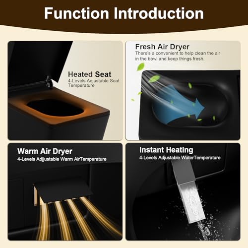 Smart Bidet Toilet for Bathroom with Remote Control, Modern Intelligent One Piece Tankless Toilet with Auto Open/Close Lid, Auto Dual Flush, Heated Bidet Seat, Warm Water and Dry.