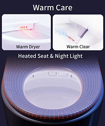 EPLO Smart Toilet Auto Open/Close,Built in Tank Bidet Toilet,Heated Seat,Foot Kick Flush,Blackout can Flush,1.06GPF,One piece Toilets for bathrooms,Night Light/LED Display/Modern Smooth Grey Lid