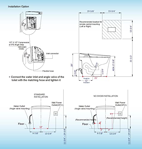 WOODBRIDGE B0970S One Piece Elongated Smart Tankless Bidet Toilet, ADA Height, Auto Flush, Foot Sensor Operation, Heated Seat with Integrated Multi Function Remote Control in White