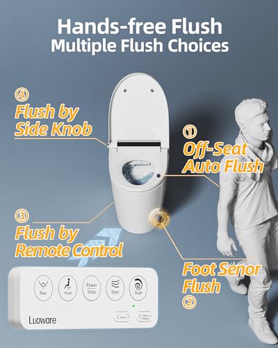 Luoware Smart Bidet Toilet, One Piece Elongated Toilet with Built-in Bidet Seat, Auto Flush, Foot Sensor, Pump-Assisted Flush, Heated Seat, Warm Water & Dryer, LED Display, Night Light, Remote Control