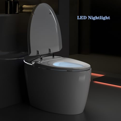 Smart Bidet Toilet with Off-seat Auto Flush, Foot Sensor Flush, Power Outage Flush, Mini Intelligent Smart Toilet with Heated Seat, LED Night Light, Side Button, Easy to Use.