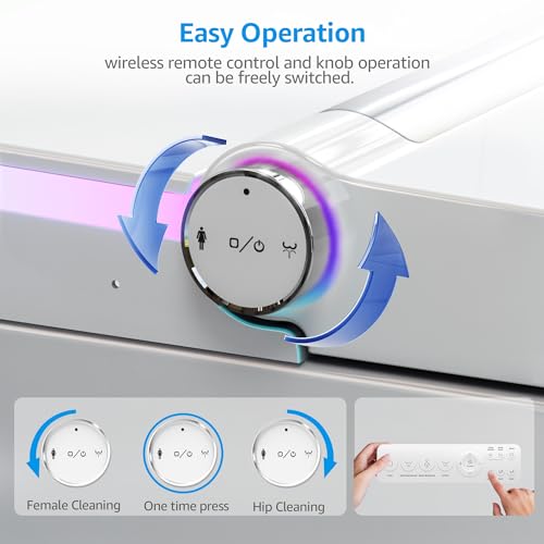 Tankless Smart Toilet with Built-In Bidet, Heated Seat, Warm Water and Dry, Simple Installation, with Foot Sensor and Night Light, Auto Flush, Auto Open & Close Lid, Wireless Remote Control