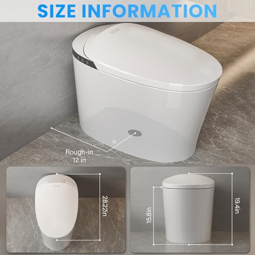 AKNIRL Upgraded Smart Toilet with Booster Pump, Powerful Flush, Heated Toilet Seat Elongated, Tankless One Piece Modern Toilet, No Bidet, Auto Flush, Dual Flush, Blackout Flush, White, Y001P