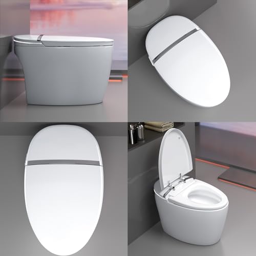 Smart Bidet Toilet with Off-seat Auto Flush, Foot Sensor Flush, Power Outage Flush, Mini Intelligent Smart Toilet with Heated Seat, LED Night Light, Side Button, Easy to Use.