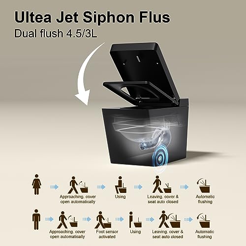 Smart Bidet Toilet for Bathroom with Remote Control, Modern Intelligent One Piece Tankless Toilet with Auto Open/Close Lid, Auto Dual Flush, Heated Bidet Seat, Warm Water and Dry.