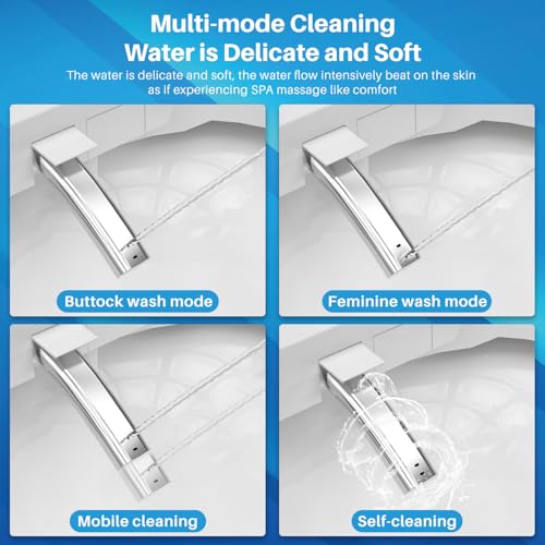 Smart Toilet, One Piece Tankless Bidet Toilet with Auto Flush Auto Open & Close Lid Foot Sensor Heated Seat Warm Water Sprayer & Dryer LED Nightlight, Remote and Knob Control