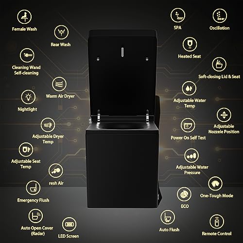 Smart Bidet Toilet for Bathroom with Remote Control, Modern Intelligent One Piece Tankless Toilet with Auto Open/Close Lid, Auto Dual Flush, Heated Bidet Seat, Warm Water and Dry.