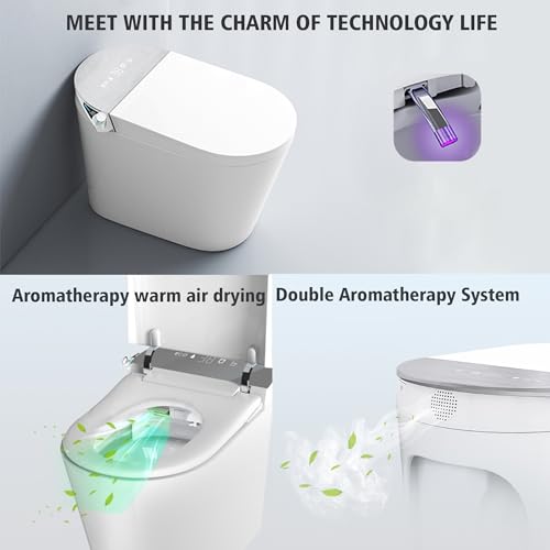 Loniko Smart Toilet with Bidet Built in, Auto Open & Close, Foot Sensing Bidet Toilet Combo with Auto Flush, Remote Control Warm Water, Elongated Heated Bidet Seat, Dryer, Water Tankless, LED Light
