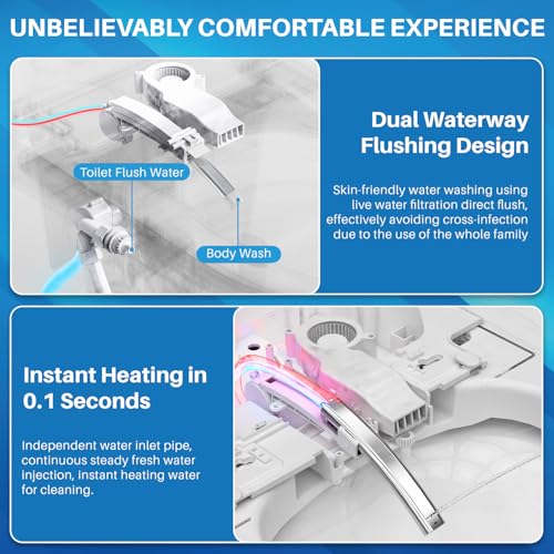 Smart Toilet, One Piece Tankless Bidet Toilet with Auto Flush Auto Open & Close Lid Foot Sensor Heated Seat Warm Water Sprayer & Dryer LED Nightlight, Remote and Knob Control