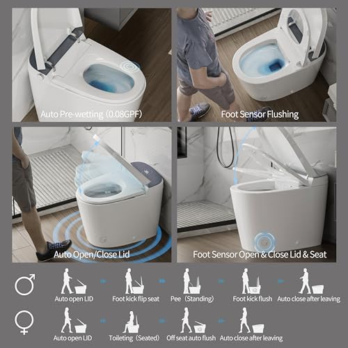 CASTA DIVA CD-U010 Smart Toilet with Bidet Built in, Auto Open & Close, Elongated Heated seat,Foot Sensor Flush,Built in Tank with Powerful Flush,LED Display, Warm Water Wash, Dryer,Night Light