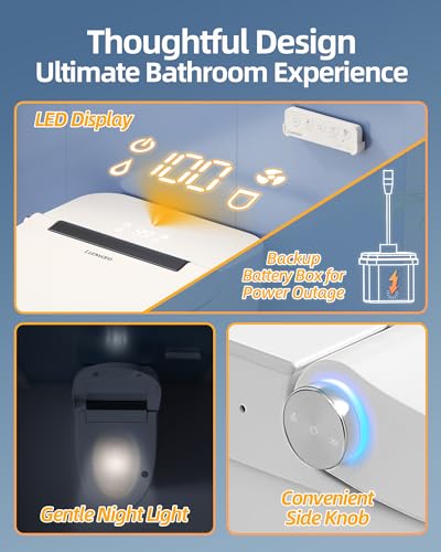 Luoware Smart Bidet Toilet, One Piece Elongated Toilet with Built-in Bidet Seat, Auto Flush, Foot Sensor, Pump-Assisted Flush, Heated Seat, Warm Water & Dryer, LED Display, Night Light, Remote Control