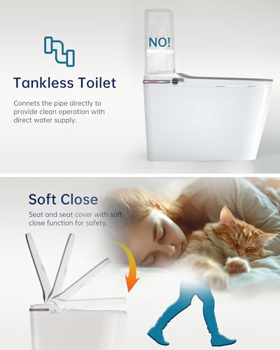Tankless Smart Toilet with Bidet Built-In,One Piece Elongated Intelligent Toilet with Auto Open & Close Lid and Seat,Warm Water and Dry,Heated Seat,Foot Sensor and Night Light, Auto Flush