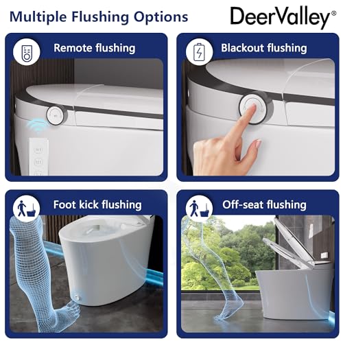DeerValley Smart Toilet, DV-1S0019-V3 One Piece Smart Toilet with Bidet Built in, Elongated Toilet with Quiet-Closed Heated Seat Sensor, Auto Close/Open, Auto Flush, Warm Wash, Night Light