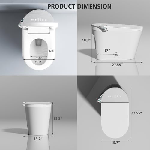Loniko Smart Toilet with Bidet Built in, Auto Open & Close, Foot Sensing Bidet Toilet Combo with Auto Flush, Remote Control Warm Water, Elongated Heated Bidet Seat, Dryer, Water Tankless, LED Light