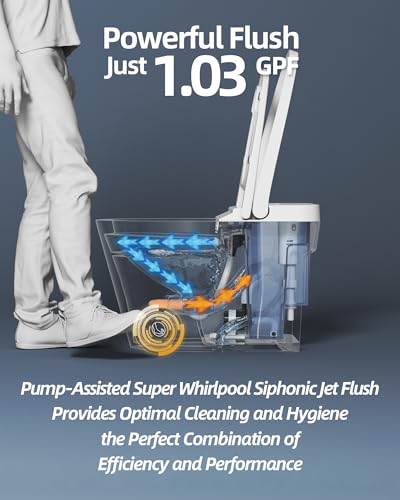 Luoware Smart Bidet Toilet, One Piece Elongated Toilet with Built-in Bidet Seat, Auto Flush, Foot Sensor, Pump-Assisted Flush, Heated Seat, Warm Water & Dryer, LED Display, Night Light, Remote Control