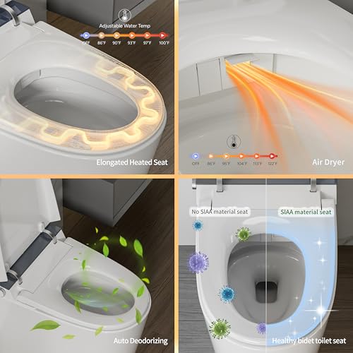 CASTA DIVA CD-U010 Smart Toilet with Bidet Built in, Auto Open & Close, Elongated Heated seat,Foot Sensor Flush,Built in Tank with Powerful Flush,LED Display, Warm Water Wash, Dryer,Night Light