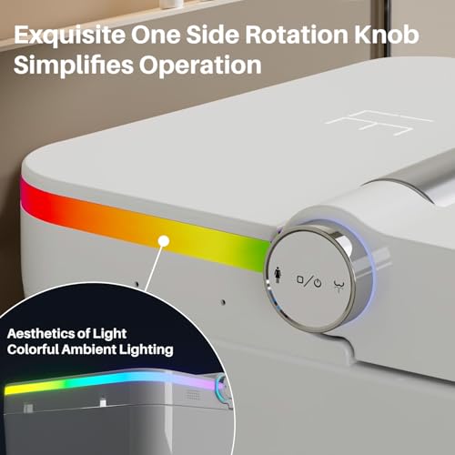 Smart Toilet, One Piece Tankless Bidet Toilet with Auto Flush Auto Open & Close Lid Foot Sensor Heated Seat Warm Water Sprayer & Dryer LED Nightlight, Remote and Knob Control