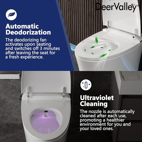 DeerValley Smart Toilet, DV-1S0019-V3 One Piece Smart Toilet with Bidet Built in, Elongated Toilet with Quiet-Closed Heated Seat Sensor, Auto Close/Open, Auto Flush, Warm Wash, Night Light