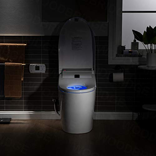 WOODBRIDGE B0960S Auto Flush, Auto Open & Auto Close, 1.28 GPF Single Flush Toilet with Intelligent Smart Bidet Seat and Wireless Remote Control, Chair Height
