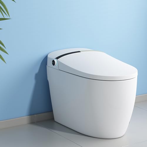 Smart Toilet with Bidet Built-in, Tankless One Piece Toilet with Remote Control,Temperature Controlled Wash Functions,Warm Air Dryer Heated Bidet Seat, One Piece Toilet for Bathroom