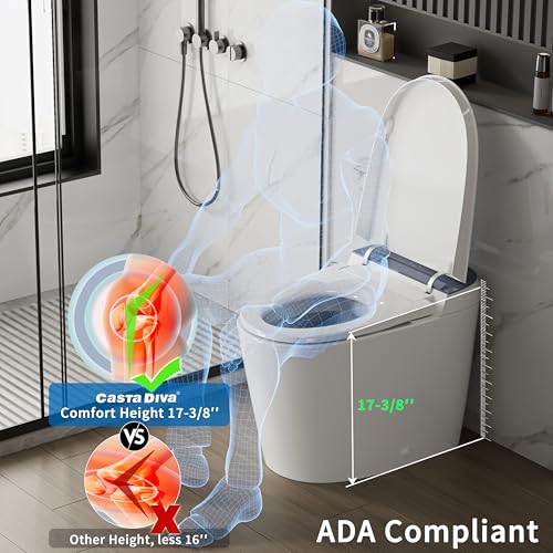 CASTA DIVA CD-U010 Smart Toilet with Bidet Built in, Auto Open & Close, Elongated Heated seat,Foot Sensor Flush,Built in Tank with Powerful Flush,LED Display, Warm Water Wash, Dryer,Night Light