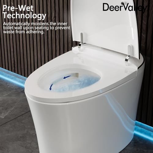 DeerValley Smart Toilet, DV-1S0019-V3 One Piece Smart Toilet with Bidet Built in, Elongated Toilet with Quiet-Closed Heated Seat Sensor, Auto Close/Open, Auto Flush, Warm Wash, Night Light