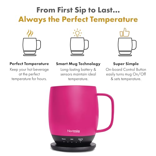 Nextmug - Temperature-Controlled, Self-Heating Coffee Mug (True Pink - 14 oz.)