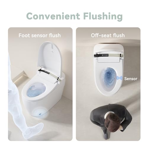 Smart Toilet with Bidet Built-in, Tankless One Piece Toilet with Remote Control,Temperature Controlled Wash Functions,Warm Air Dryer Heated Bidet Seat, One Piece Toilet for Bathroom