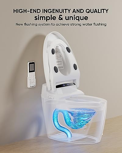 Loupusuo Luxury Smart Toilet with Warm Water Sprayer and Dryer, Foot Sensor Operation, Heated Bidet Seat, Raised Tankless Toilet with LED Display
