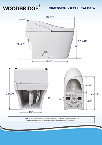 WOODBRIDGE B0960S Auto Flush, Auto Open & Auto Close, 1.28 GPF Single Flush Toilet with Intelligent Smart Bidet Seat and Wireless Remote Control, Chair Height