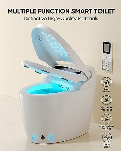 Loupusuo Luxury Smart Toilet with Warm Water Sprayer and Dryer, Foot Sensor Operation, Heated Bidet Seat, Raised Tankless Toilet with LED Display