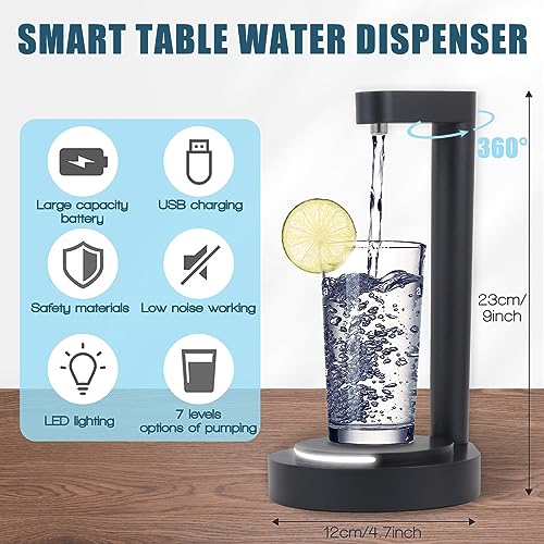 LED Bedside Water Dispenser,Desktop Water Bottle Dispenser,New upgrade LED Light and Touch buttons, Portable 5 Gallon Water Dispenser,with 7 Levels Pumping and Light,Suitable for Home, Office, (white)