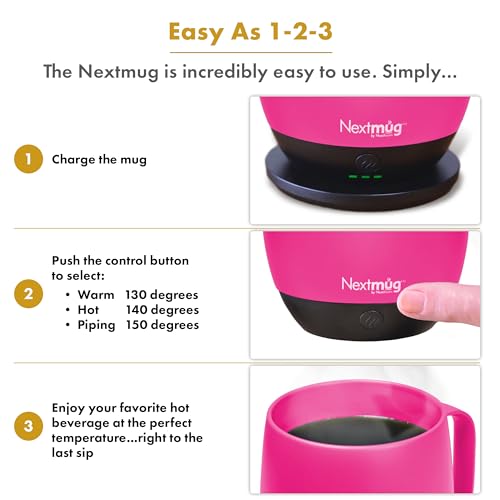 Nextmug - Temperature-Controlled, Self-Heating Coffee Mug (True Pink - 14 oz.)