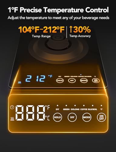 GoveeLife Smart WiFi Electric Kettle with LED Display, Variable Temperature Control, 0.8L, Alexa Compatible - Stainless Steel Kettle for Pour Over Coffee, Brew Tea, Boil Hot Water, Matte Black