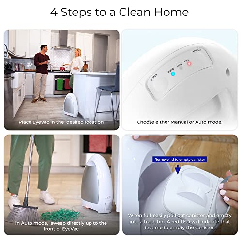 EyeVac Home Touchless Vacuum Automatic Dustpan - Great for Sweeping Pet Hair Food Dirt Kitchen - Ultra Fast & Powerful, Corded Canister Vacuum, Bagless, Automatic Sensors, 1000 Watt (White)