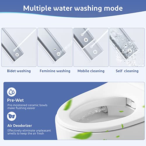 Smart Toilet with Bidet Built-in, Tankless One Piece Toilet with Remote Control,Temperature Controlled Wash Functions,Warm Air Dryer Heated Bidet Seat, One Piece Toilet for Bathroom