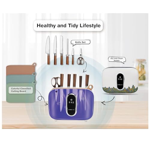 Charmline Smart Cutting Board Set, Chopping Board Self Cleaning Holder with Coded 3pcs Cutting Boards, 4 knives, Scissors and Knife Sharpeners, Smart Appliances gadgets for Kitchen