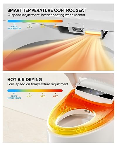 Loupusuo Luxury Smart Toilet with Warm Water Sprayer and Dryer, Foot Sensor Operation, Heated Bidet Seat, Raised Tankless Toilet with LED Display