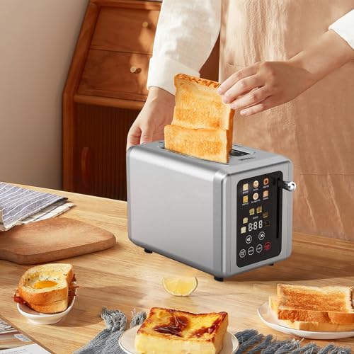 WHALL® Touch Screen Toaster 2 Slice, Stainless Steel Digital Timer Toaster, 6 Bread Types & 6 Shade Settings, Smart Extra Wide Slots Toaster With Bagel, Cancel, Defrost Functions