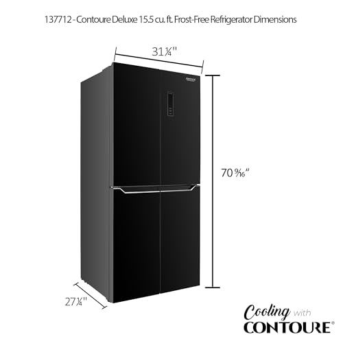 CONTOURE RV Deluxe Black Glass Refrigerator, 15.5 cu.ft. 4-Door | Ultra-Fast Cooling, SMART-Temp Control, LED Lighting |Secure Storage | R-1540GBK
