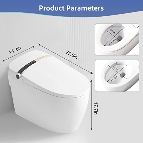 Smart Toilet with Bidet Built-in, Tankless One Piece Toilet with Remote Control,Temperature Controlled Wash Functions,Warm Air Dryer Heated Bidet Seat, One Piece Toilet for Bathroom