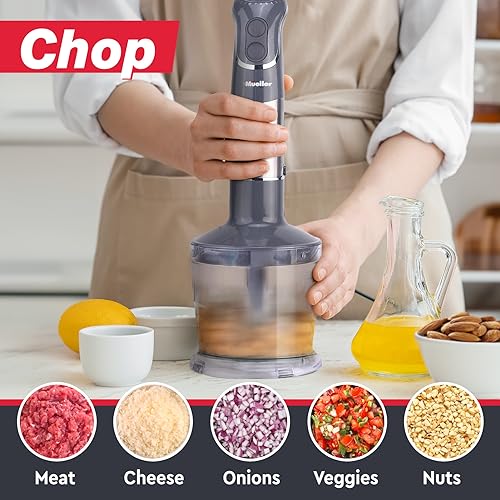 Mueller Smart Stick 800W, 12 Speed and Turbo Mode, 3-in-1, Heaviest Duty Copper Motor Immersion Blender, Titanium Steel Blades Hand Blender, Comfygrip Handle, Whisk, Beaker/Measuring Cup