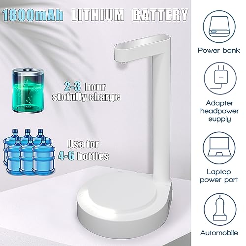 LED Bedside Water Dispenser,Desktop Water Bottle Dispenser,New upgrade LED Light and Touch buttons, Portable 5 Gallon Water Dispenser,with 7 Levels Pumping and Light,Suitable for Home, Office, (white)