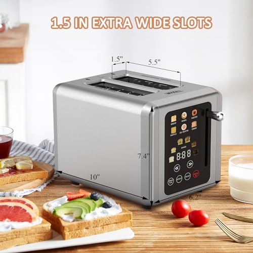 WHALL® Touch Screen Toaster 2 Slice, Stainless Steel Digital Timer Toaster, 6 Bread Types & 6 Shade Settings, Smart Extra Wide Slots Toaster With Bagel, Cancel, Defrost Functions